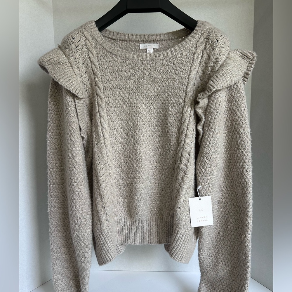 LC Lauren Conrad Taupe Ruffled Sweater